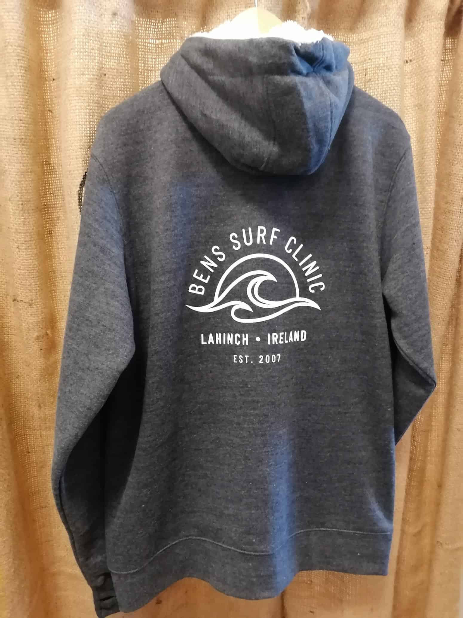 BENS SURF CLINIC GREY ZIPPY HOODIE - Bens Surf School Lahinch